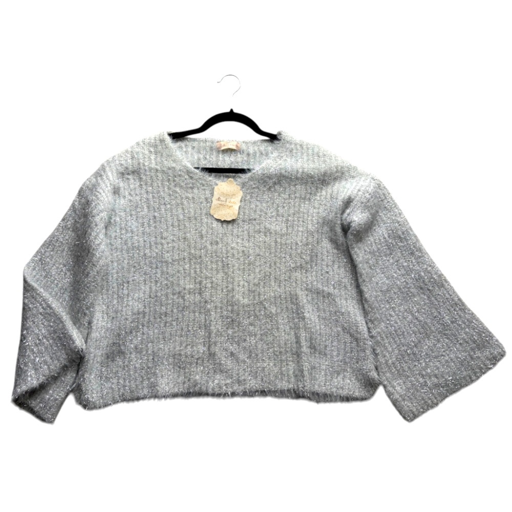 Altar’d State Silver Sparkly Eyelash Bell Sleeved Sweater SZ M/L NWT